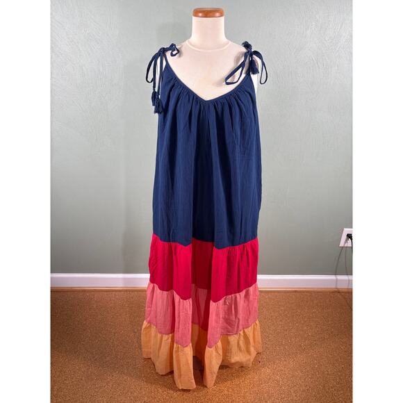 Old Navy Women Small Tall Sleeveless Tasseled Color Block  Maxi Swing Dress - Picture 7 of 8